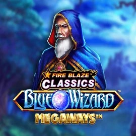 Fire Blaze Blue Wizard Megaways online game logo by Rarestone Gaming on glorioncasino.eu